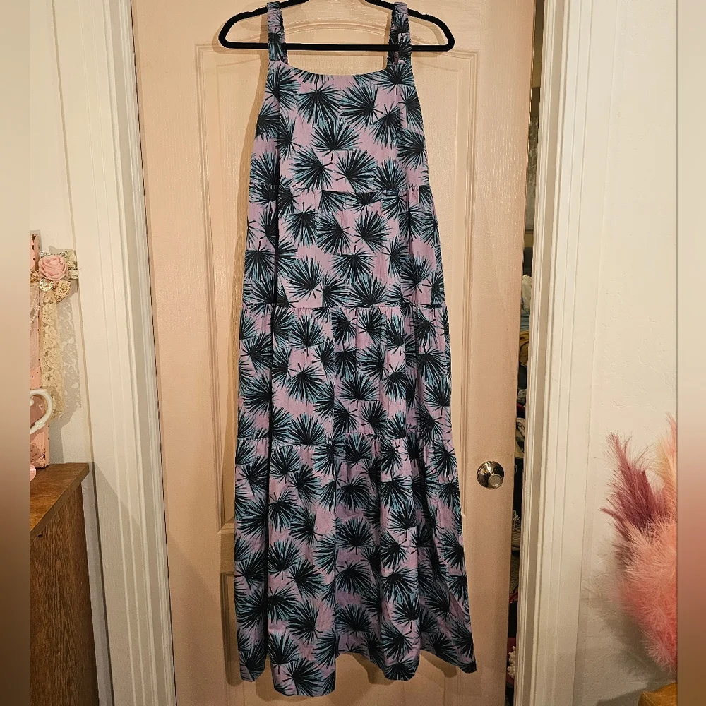 dip Lavender Palm Print Tiered Maxi Dress Cotton L - Picture 1 of 10